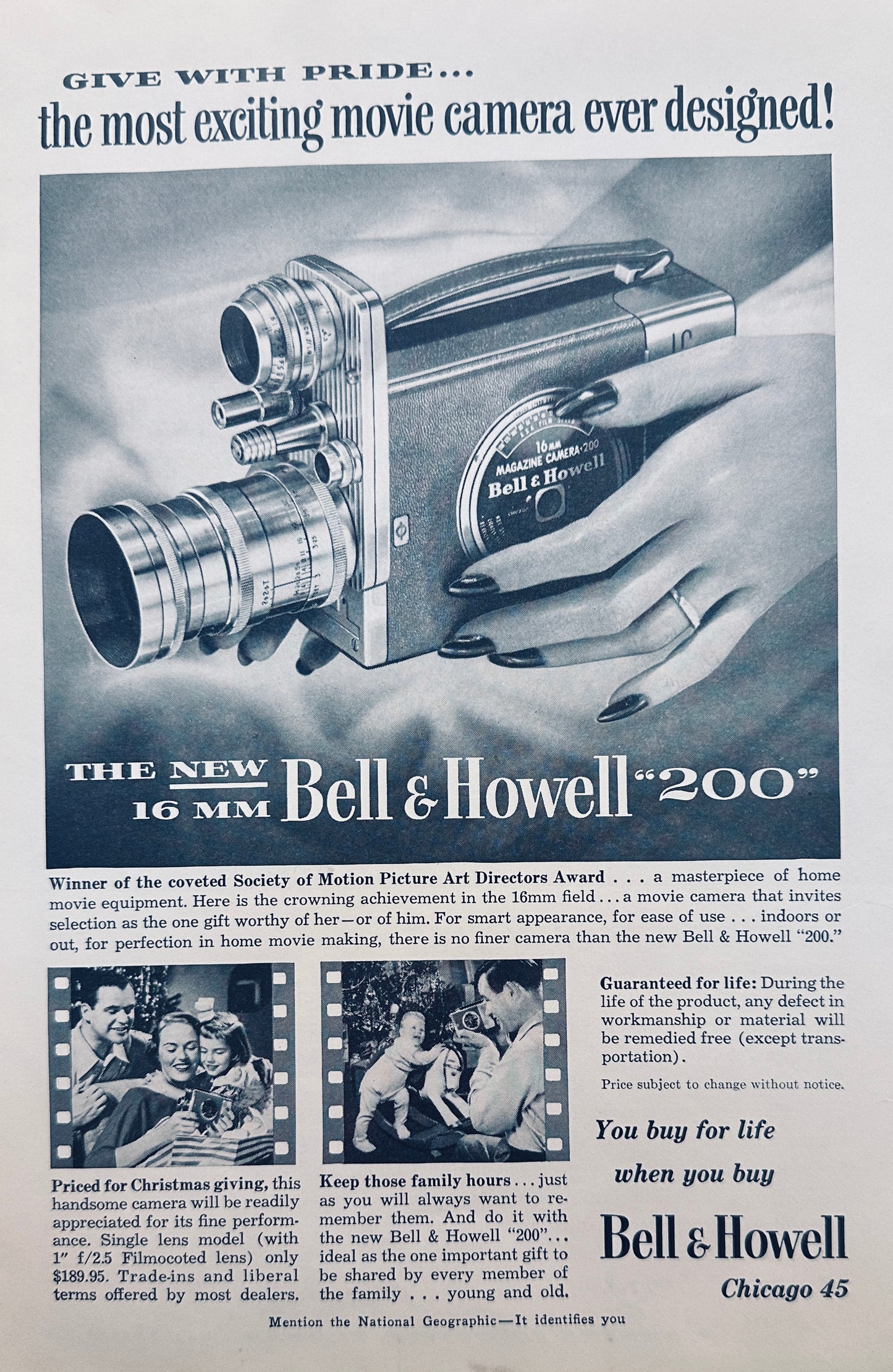 1951 Bell & Howell "200" Movie Camera - Lovely Manicure - Magazine Ad