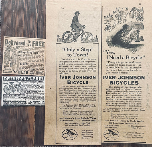 1914 - 1919 4 Small Bicycle Ads - Mead Cycle & Iver Johnson N108