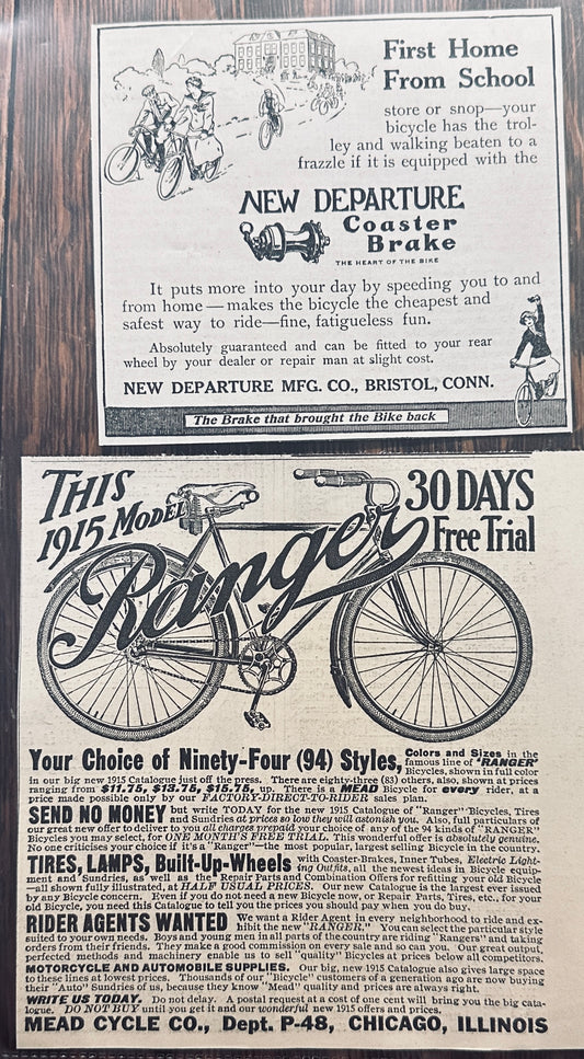 1914 - 1915 Bicycle Ads - Mead Cycle - New Departure Coaster BraKE - aD N109