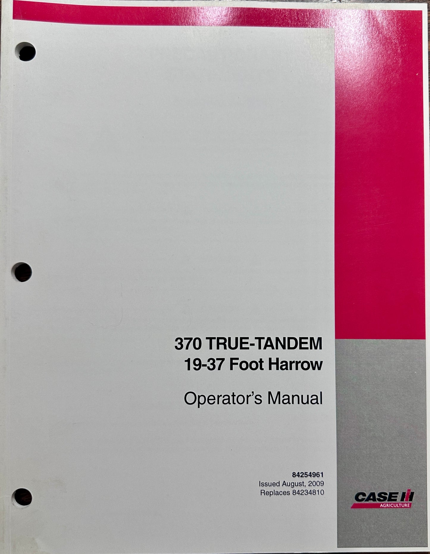 2009 Case 370 True-Tandem 19-37 Foot Harrow Operator's Manual - #MC-12