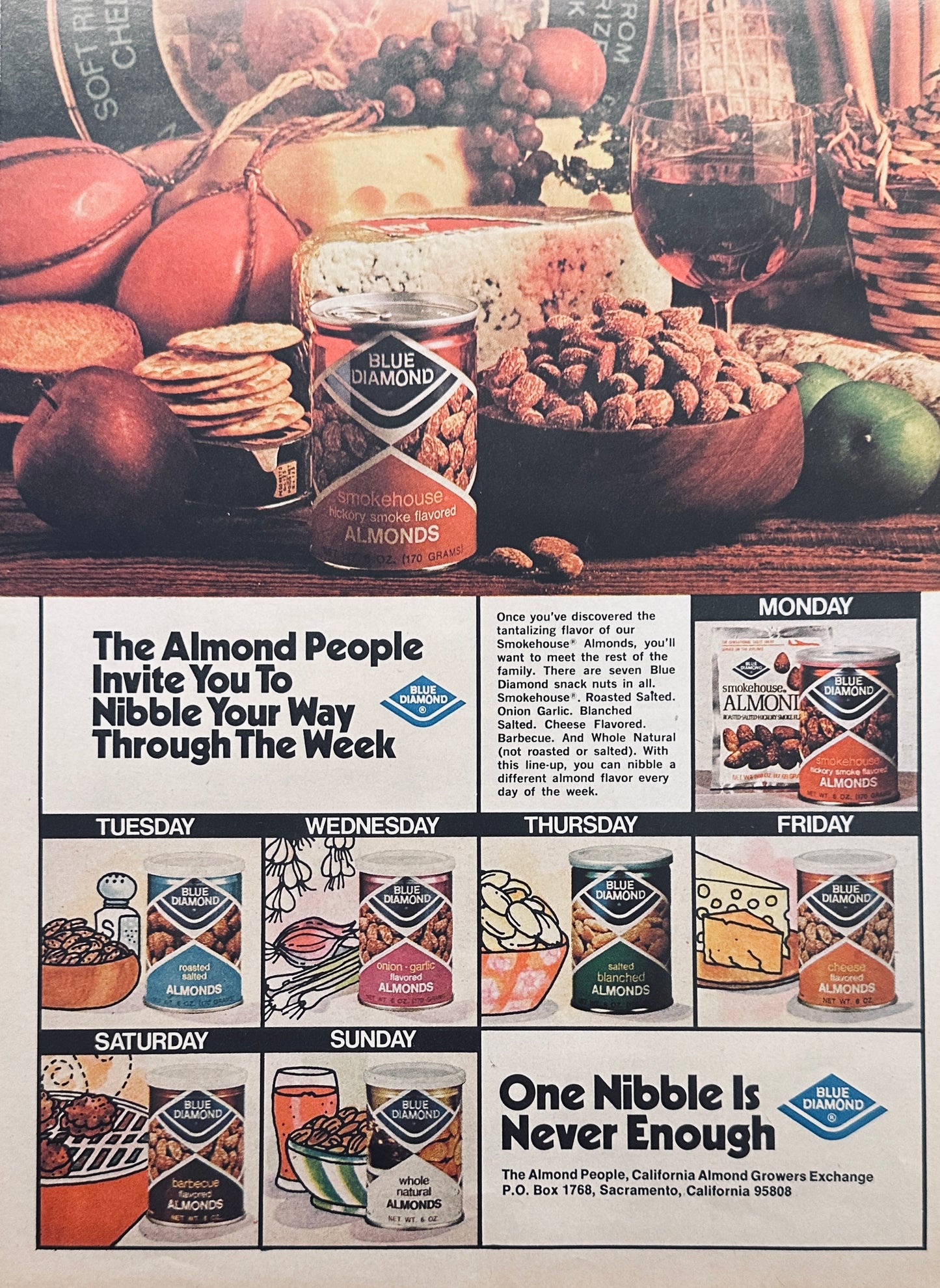 1976 Blue Diamond Almonds Weekly Munching Guide - Magazine Ad