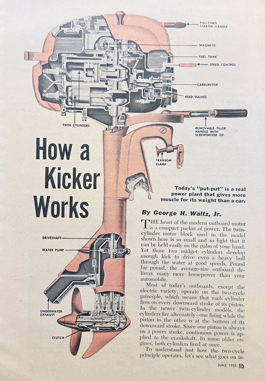 1951 Outboard Motor "Kicker"  - Magazine Feature & Illustrations