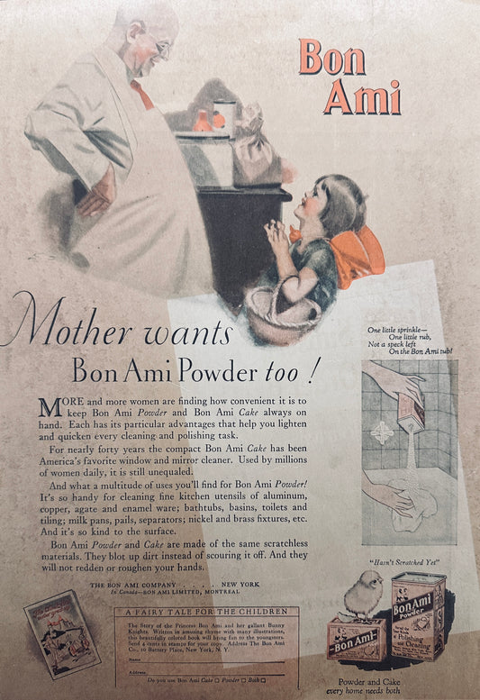 1928 Bon Ami Cake and Washing Powder Magazine Ad N121
