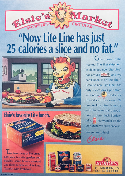 1993 Borden - Elsie's Market Lite Line Processed Cheese Product - Promo Ad