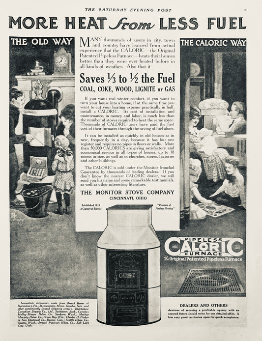 1919 Pipeless CALORIC Furnace - One Pipe - Iconic Floor Grate - Ad #1891