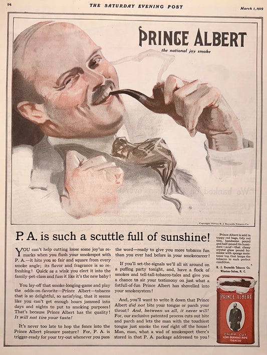 1919 Prince Albert Pipe Tobacco - Gots No Hair Gots No Cares - Ad #1884