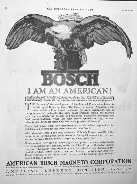 1919 American Bosch Magneto Corporation Patriotic Ad #1880