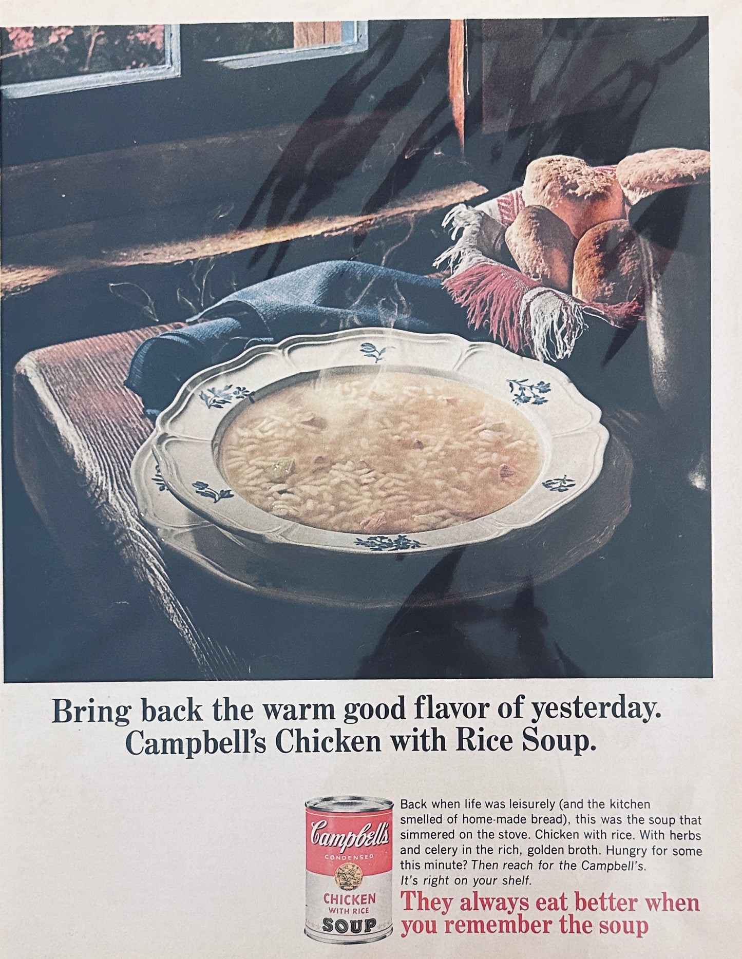 1966 Campbell's Chicken with Rice Soup - warm flavor of yesterday - Magazine Ad