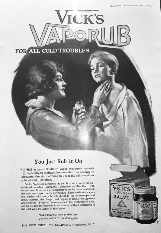 1920 Vick's Vapor Rub For All Cold Troubles Ad #1928
