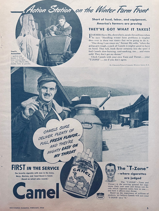 1944 Farmers Supporting the War Effort Smoke Camels - Magazine Ad