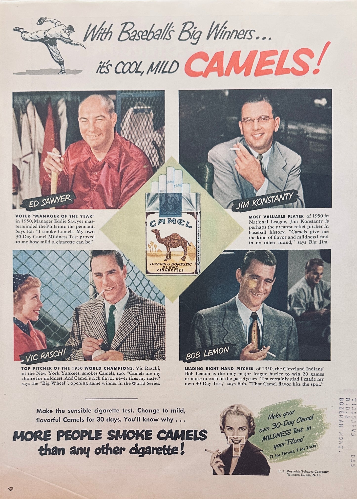 1950 Baseball Players - Smoke Camels- Magazine Ad