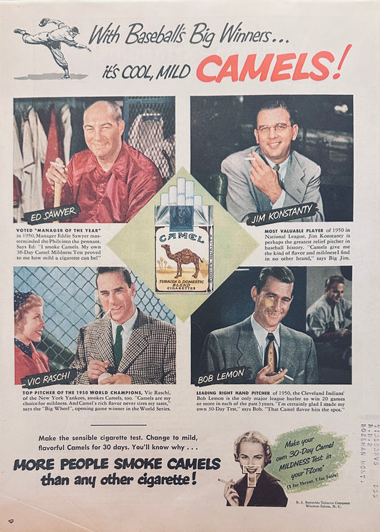 1950 Baseball Players - Smoke Camels- Magazine Ad