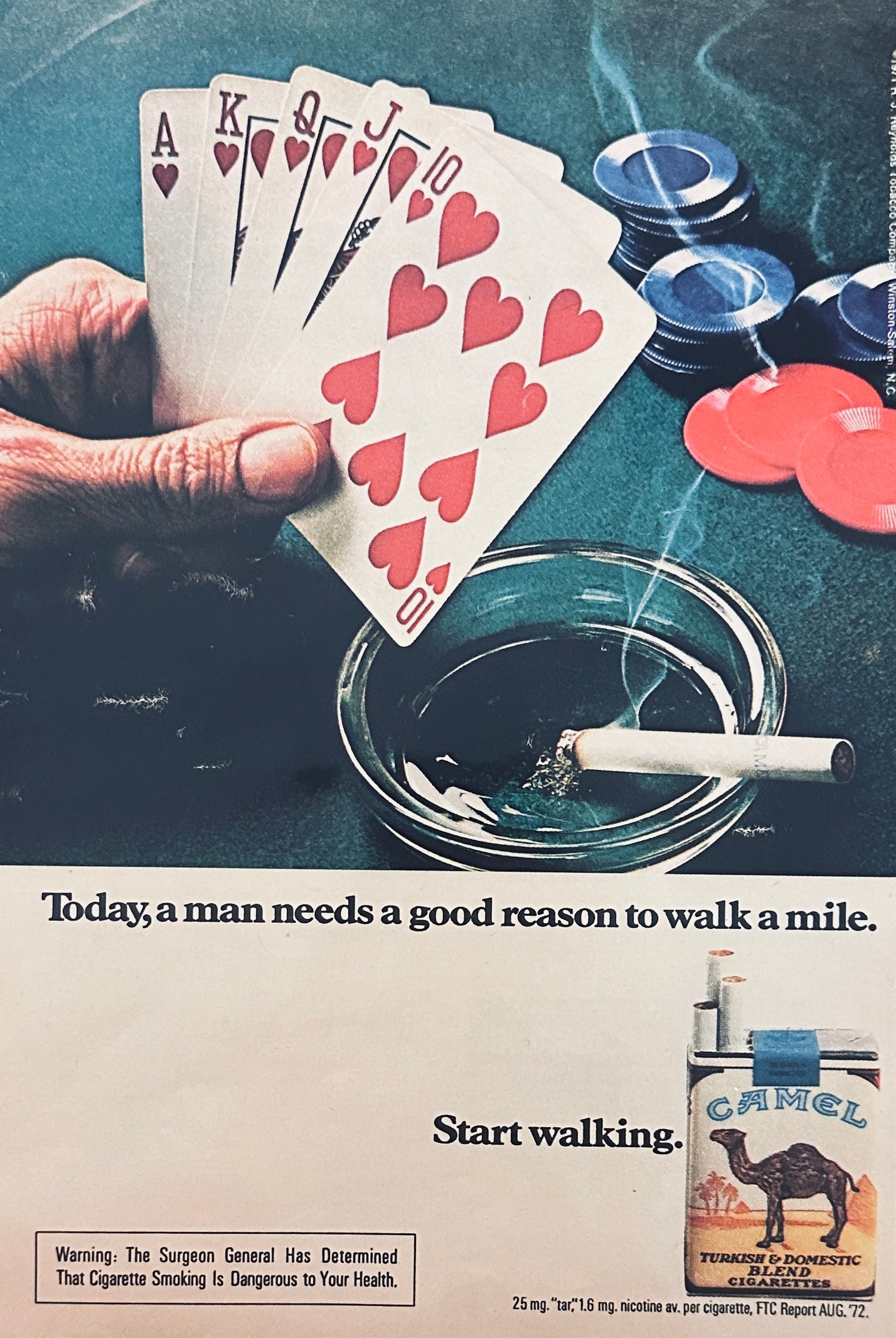 1972 Camel Cigarettes - Poker Royal Flush - Magazine Ad