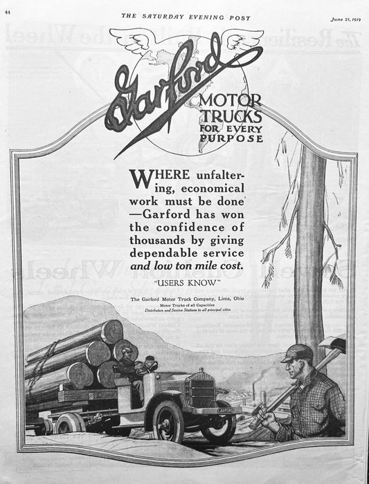1919 Garford Motor Trucks For Every Purpose - Nice Logging Truck Ad #1943