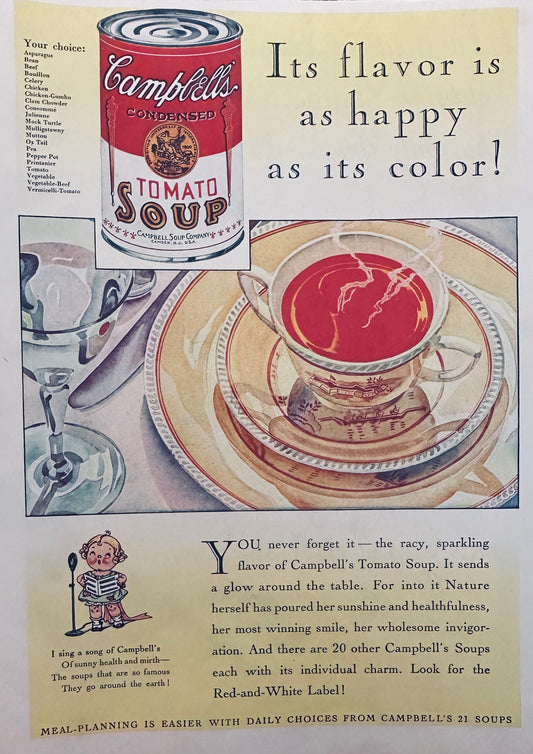 1930 Campbells Tomato Soup  It's Flavor is as Happy as It's Color - Magazine Ad N144