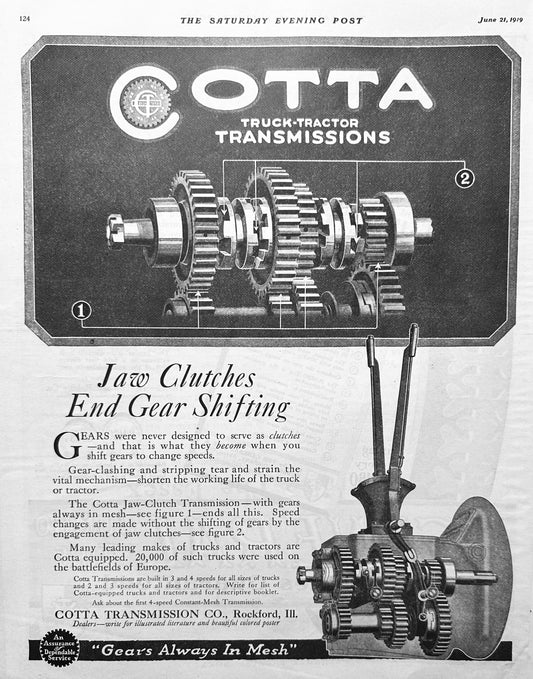 1919 Cotta Truck-Tractor Transmissions Promotional Ad #1944
