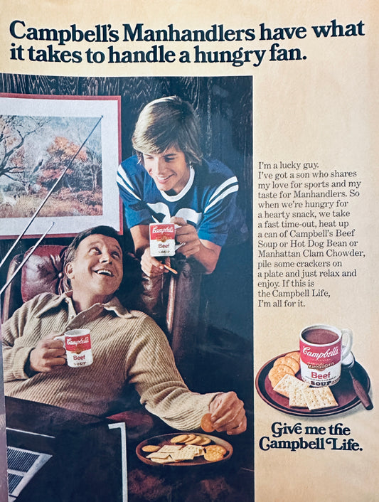 1975 - Campbell's Manhandler's Beef Soup & Football - Magazine Ad