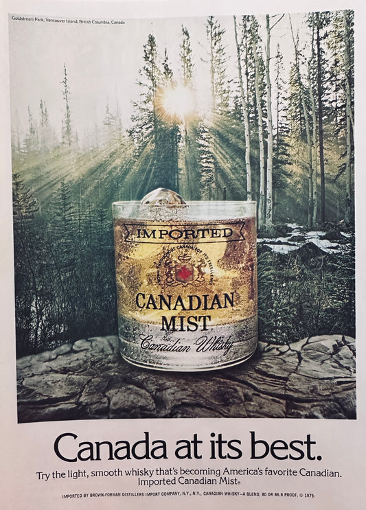 1975 Canadian Mist Light Whiskey - Sun Rising through Woods in the Background - Ad