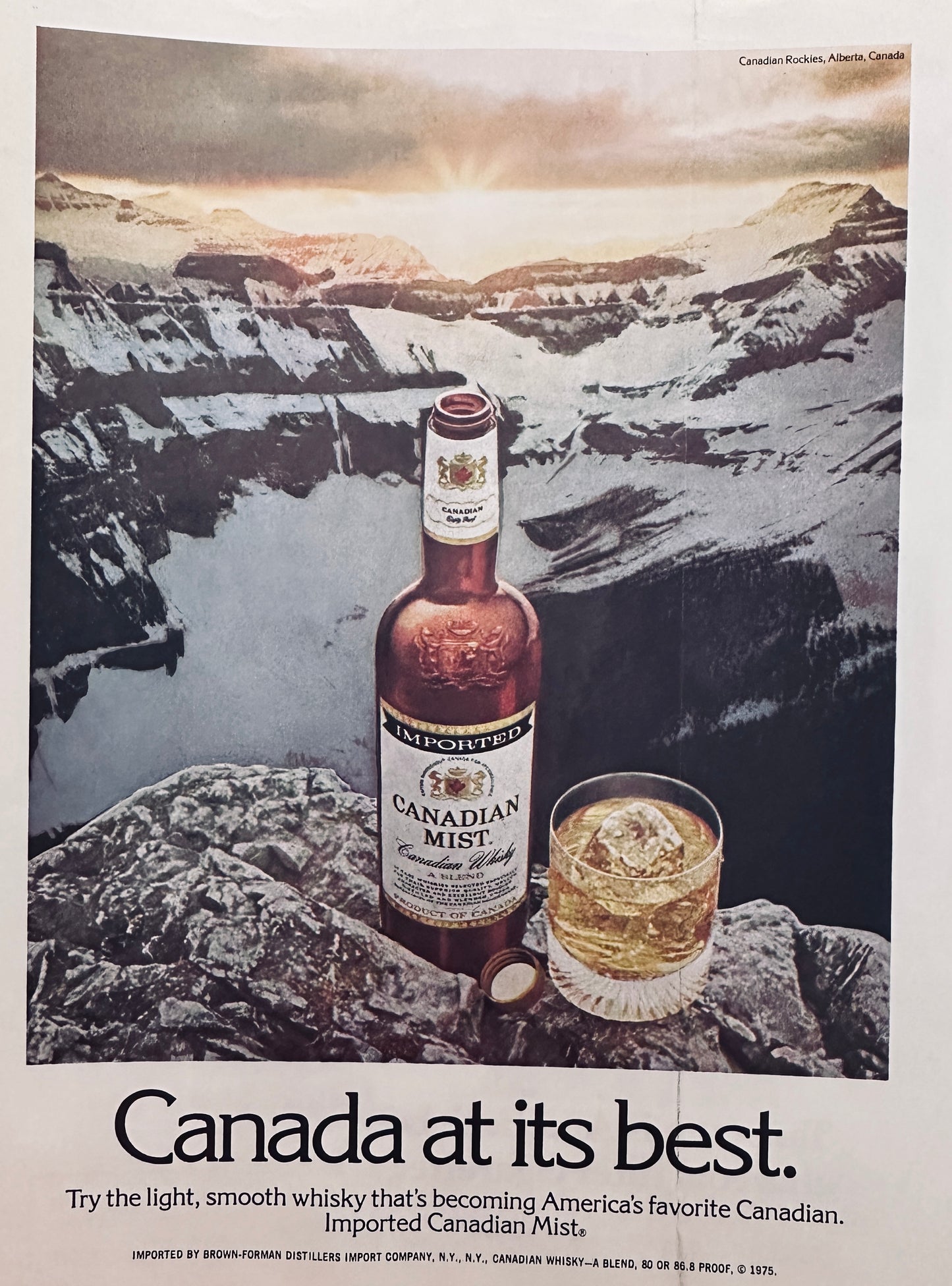 1975 Canadian Mist Whiskey - Canadian Rockies in the background - Ad