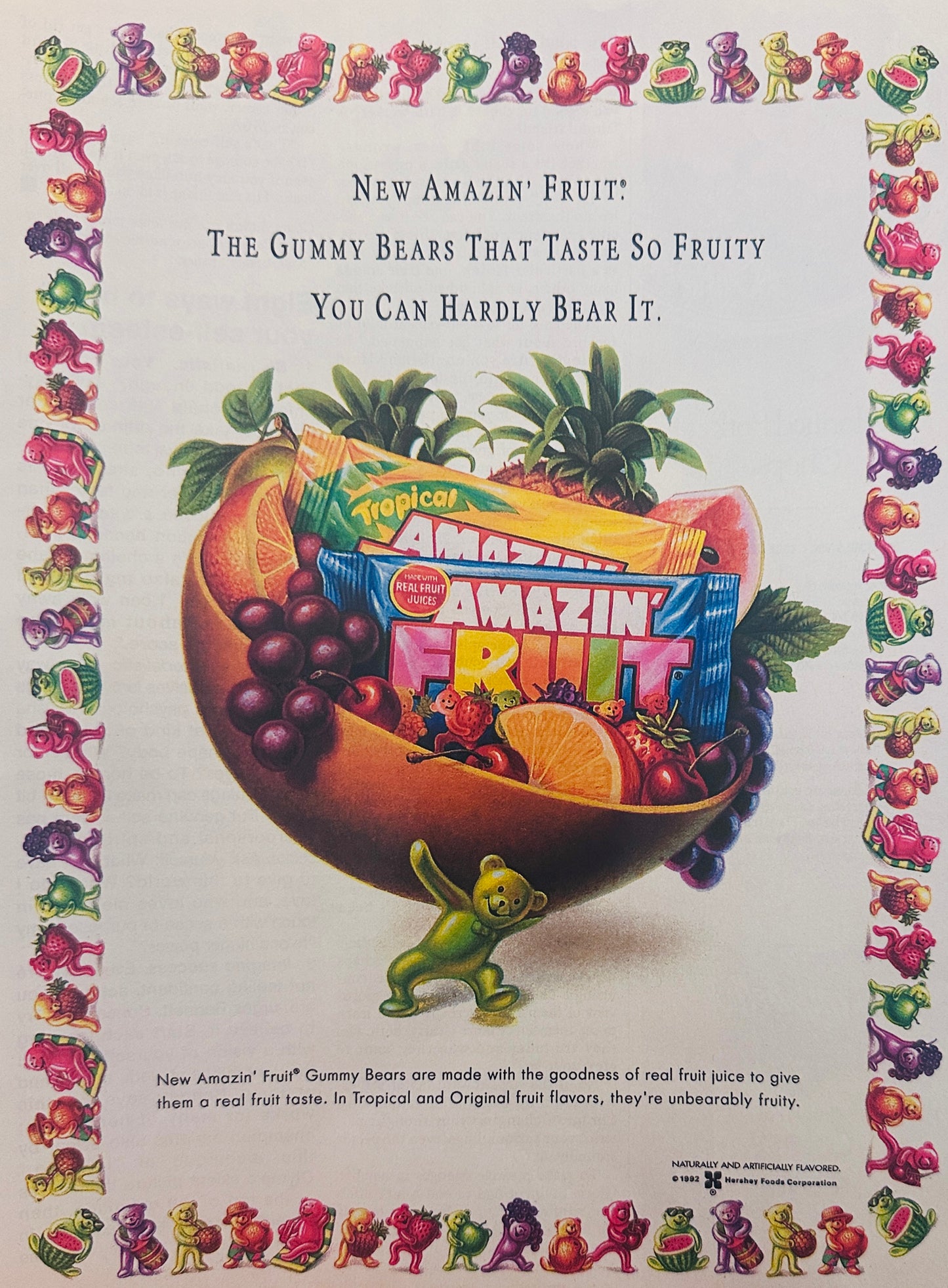 1992 Hershey Gummy Bears Amazin' Fruit Candy - Magazine Ad