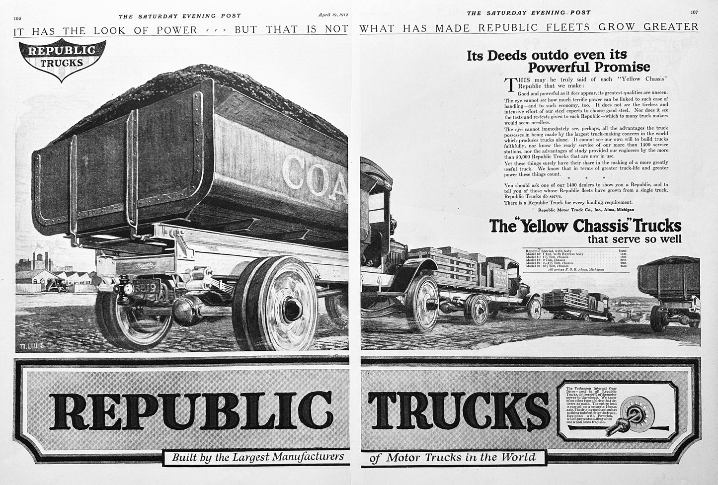 1919 Republic Trucks - The "Yellow Chassis" Trucks - Ad #1992