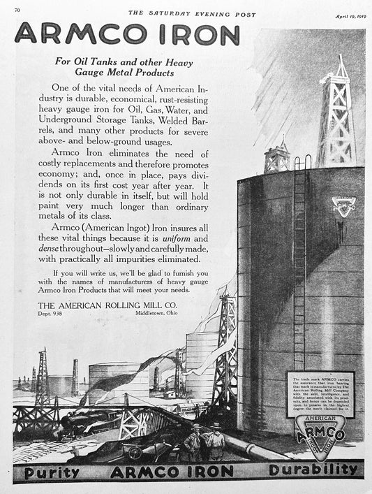 1919 ARMCO IRON for Oil Tanks - Middletown, Ohio - Ad #1989