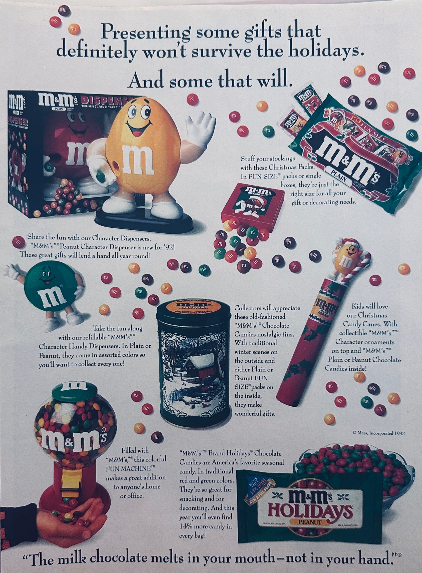 1992 Mars/M&M’s holiday candy gift ideas magazine ad