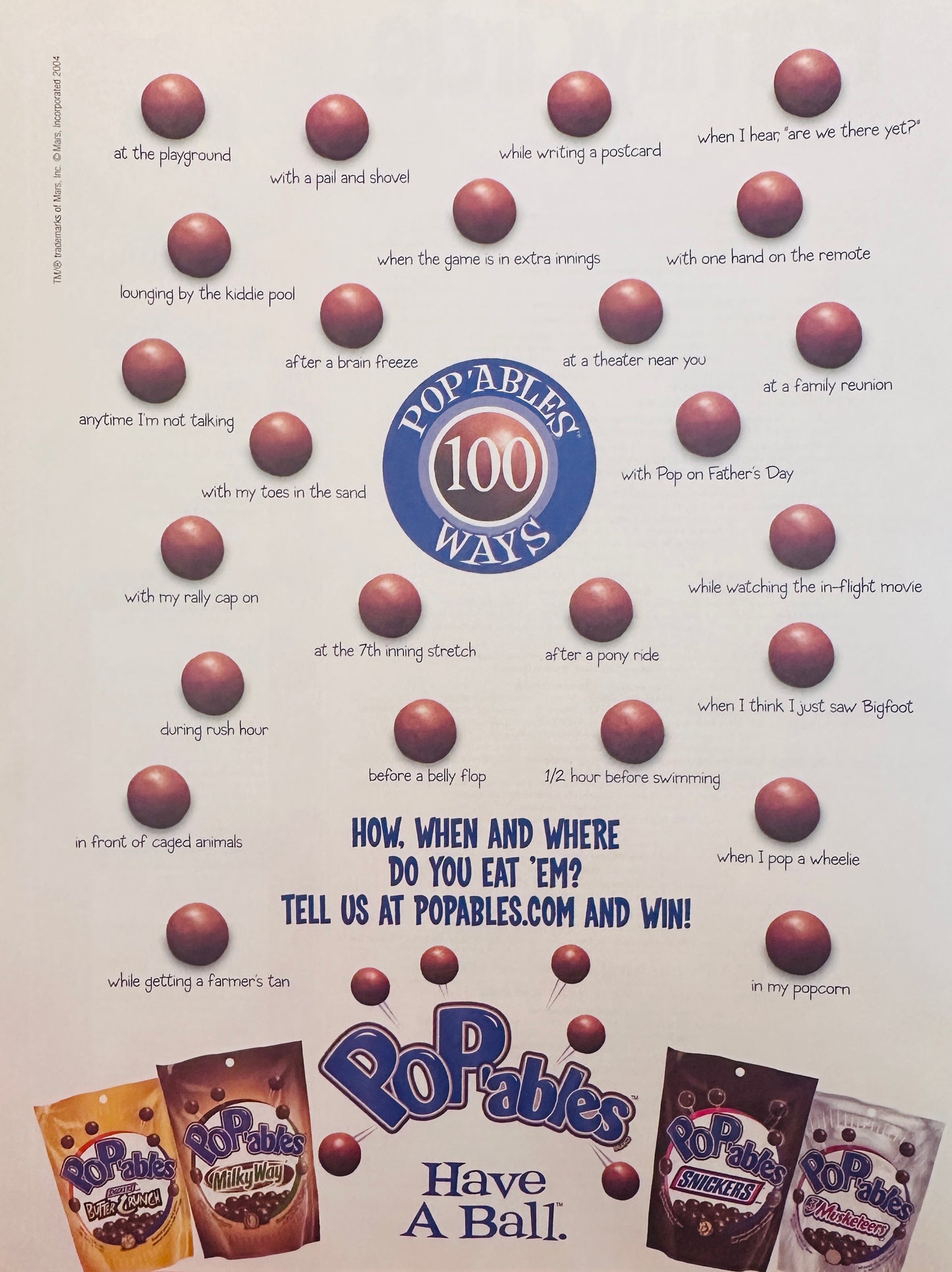 2004 Mars PoP’ables Brand Chocolate Candy - Bite Size Pieces - Magazine Ad