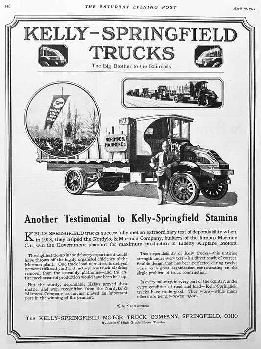 1919 Kelly-Springfield Trucks - The Big Brother to the Railroads - Ad #1974