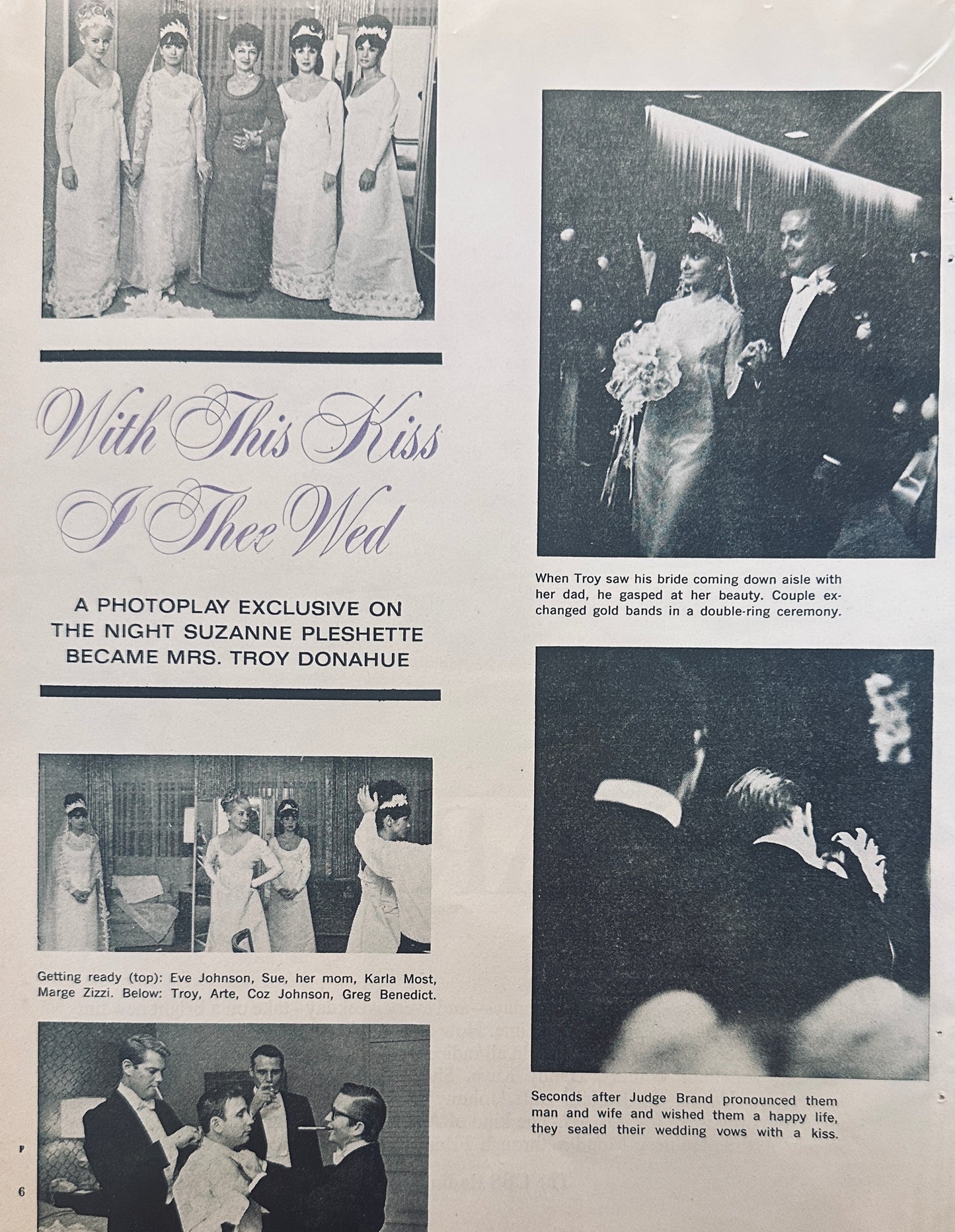 1964 Pictures of Suzanne Pleshette & Troy Donahue Wedding - Feature Article