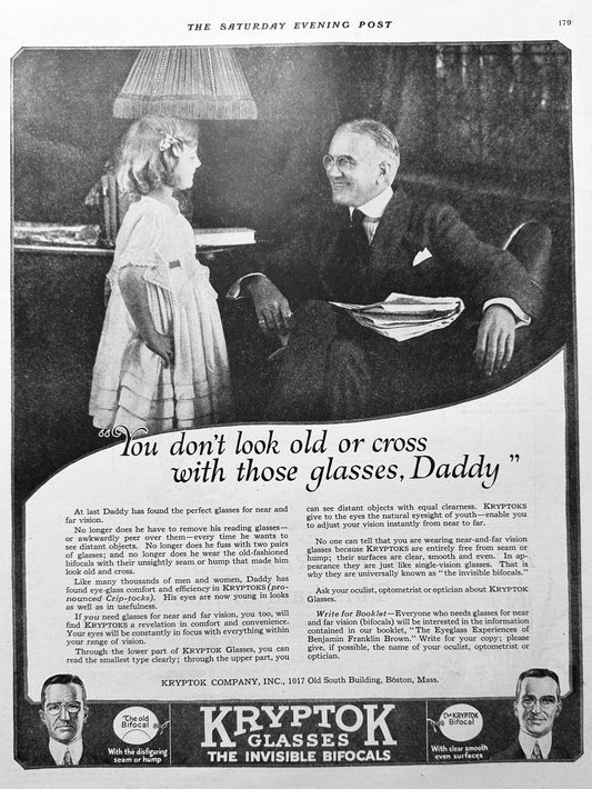1919 Kryptok Glasses the Invisible Bifocals - Ad # 1963