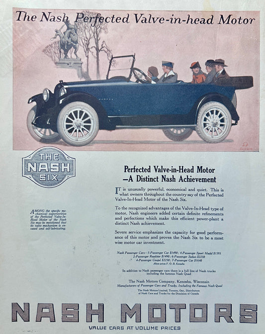 1919 Nash Motors Kenosha, Wisconsin - The Nash Six - Multi-Color Ad #1960
