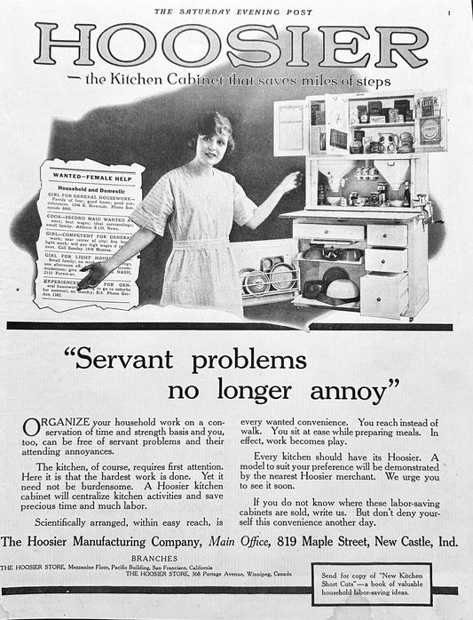 1919 Hoosier Cabinet - Hoosier Mfg. Co New Castle, IN Ad #2021
