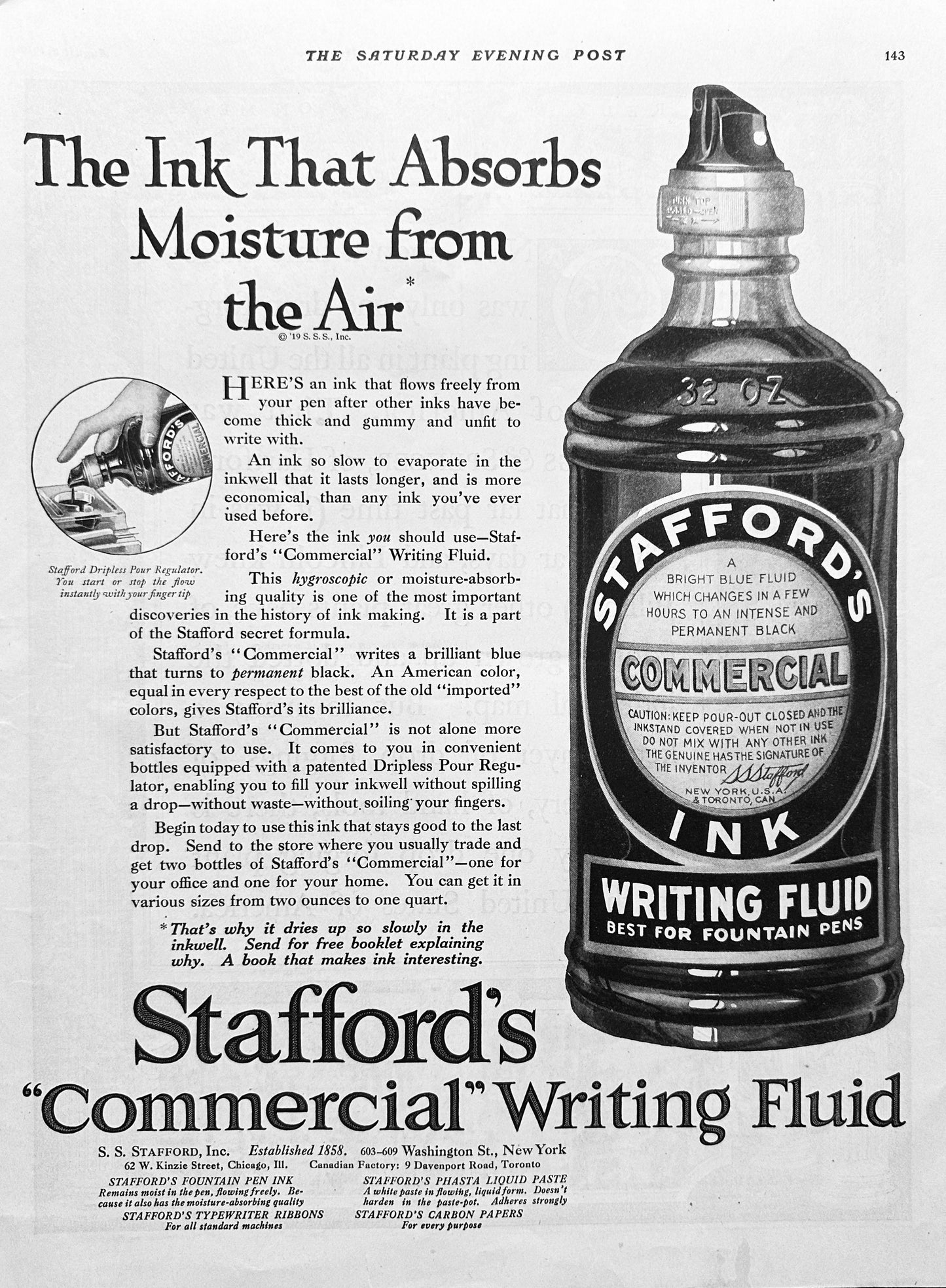 1919 Stafford's Commercial Ink Writing Fluid - Got Ink? Ad #2019
