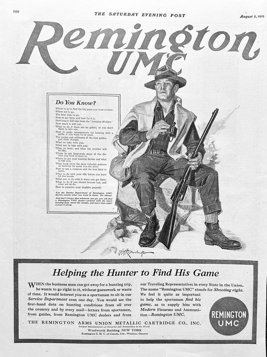 1919 Remington UMC Helping the Hunter To Find His Game - Ad #2020