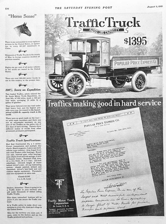 1919 Traffic Motor Truck Co, St. Louis, MO Ad #2018 - Forgotten Marque Making Good
