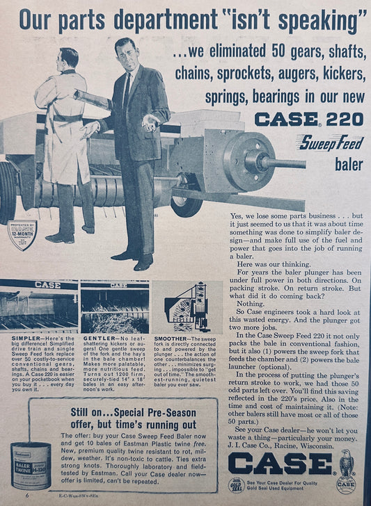 1965 Case 220 Sweep Feed Baler Magazine Ad