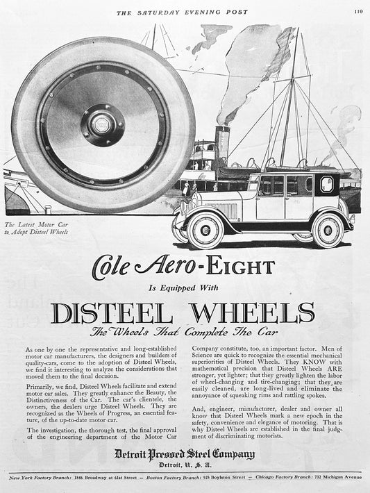 1919 Cole Aero-Eight is Equipped with DISTEEL Wheels - AD #2014