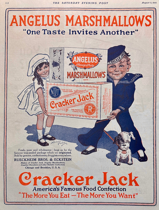1919 Original Cracker Jack, Angelus Marshmallows & Wrigley's Gum Ad #2012