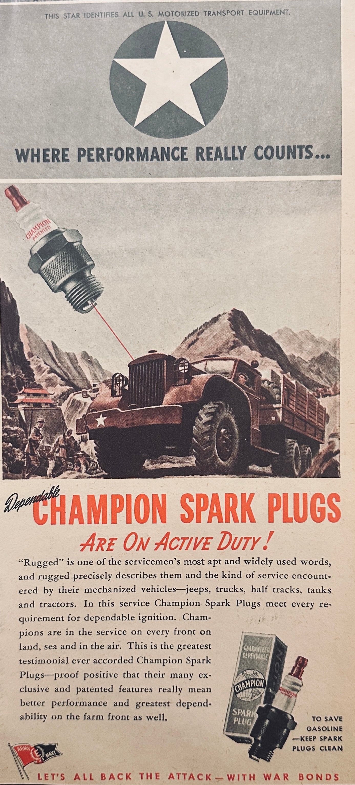 1944 Champion Spark Plug WWII Magazine Ad