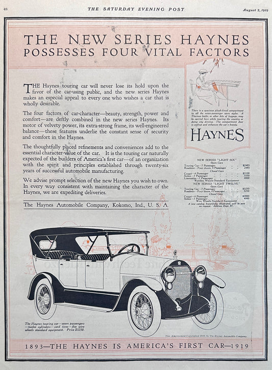 1919 Haynes New Series Motor Car - Kokomo, In Ad #2007