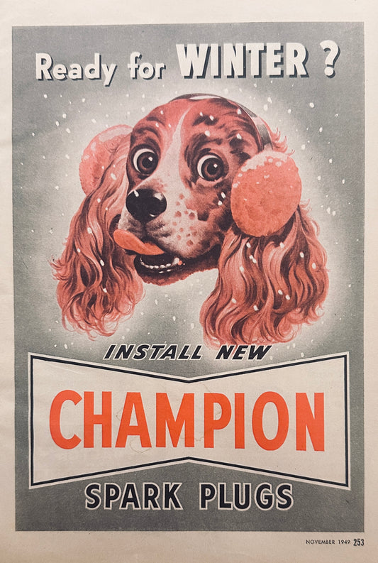 1949 Champion Spark Plug - Welshie? Magazine Ad