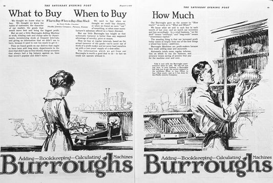 1919 2-Page Burroughs Adding, Bookkeeping, Calculating Machines Ad #2002