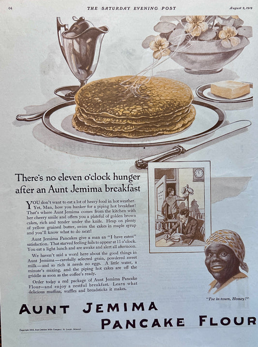 1919 Original Aunt Jemima Pancake Flour Ad #2003