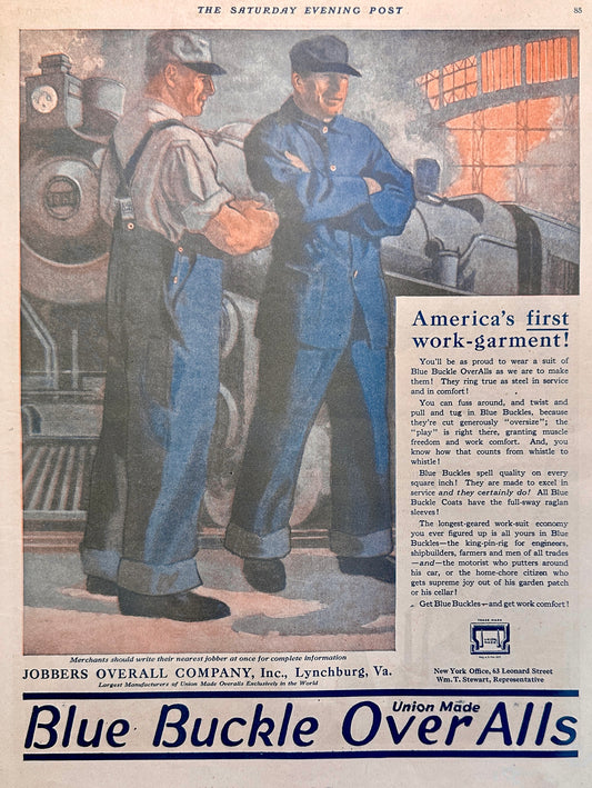 1919 Blue Buckle Over Alls - Union Made - Lynchburg, VA Ad #2001