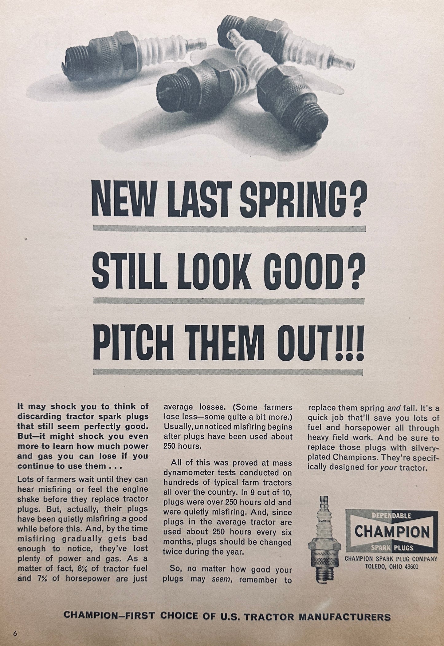 1967 Champion Spark Plug - New Last Spring? Pitch Them Out! - Ad