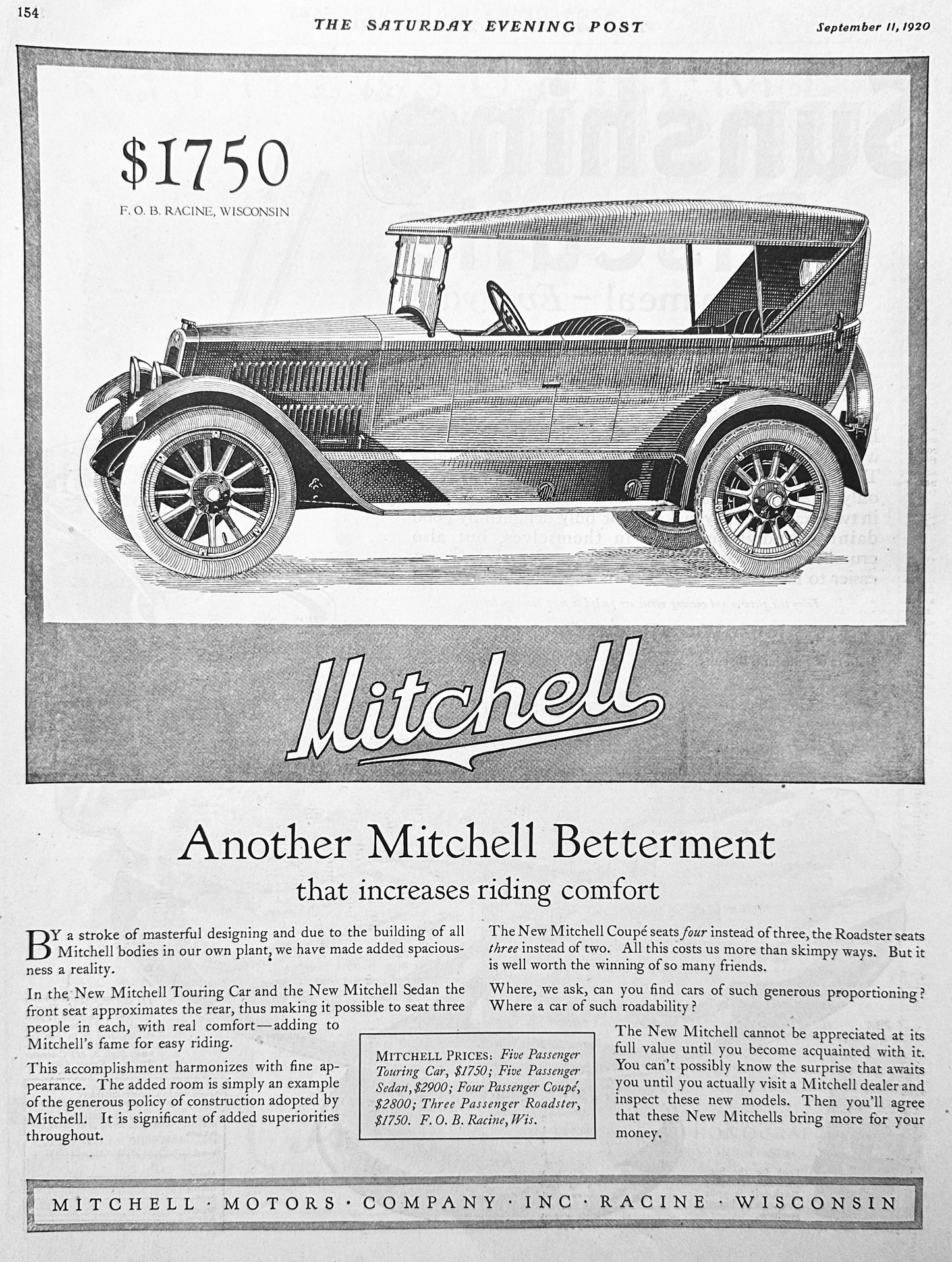 1920 Mitchell- Motors Company, Racine, WI & Sunshine Biscuits - Ad #2048