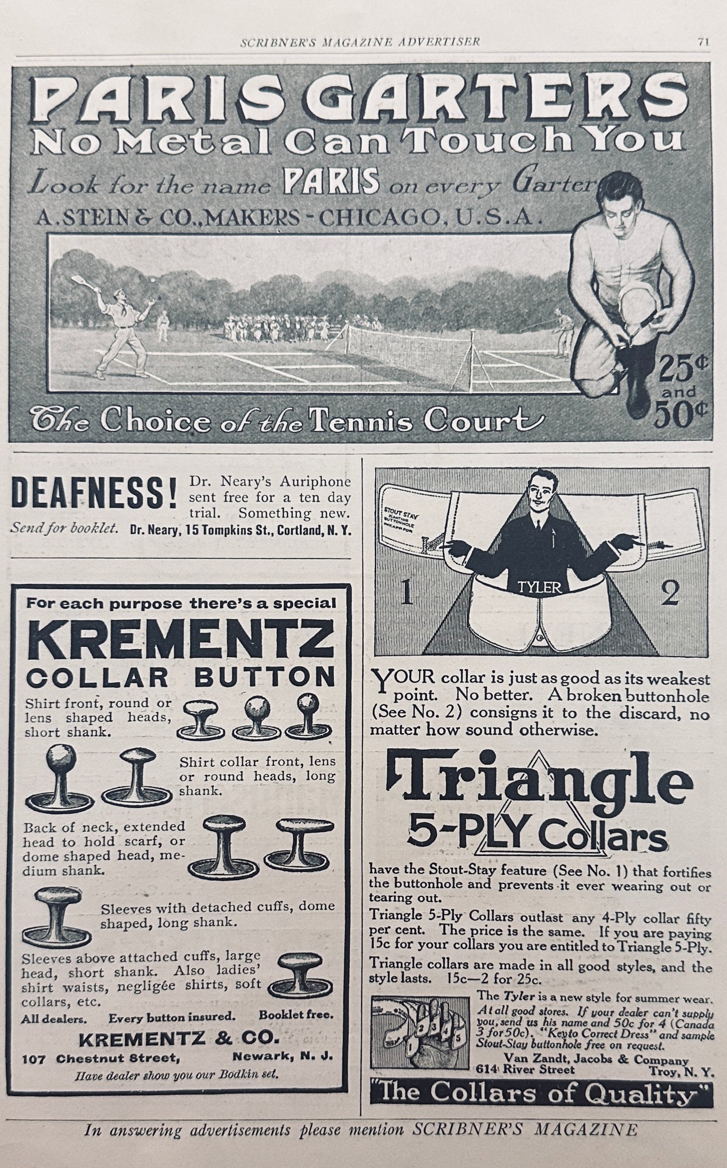 1911 Various Menswear Clothing Ads - 3 on 1 page - Scribners