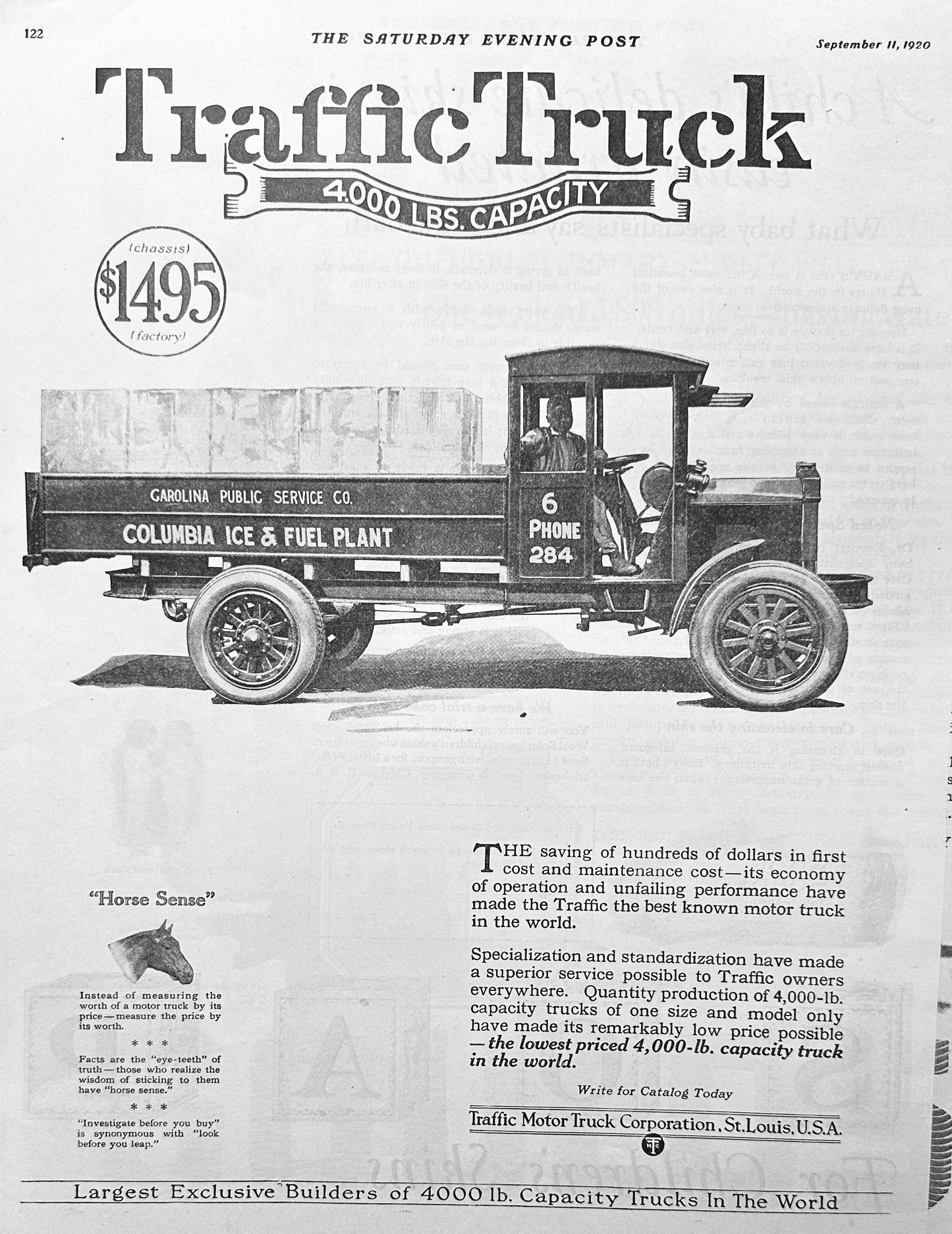 1920 Traffic Truck Motor Truck Co St Louis, MO Ad #2037