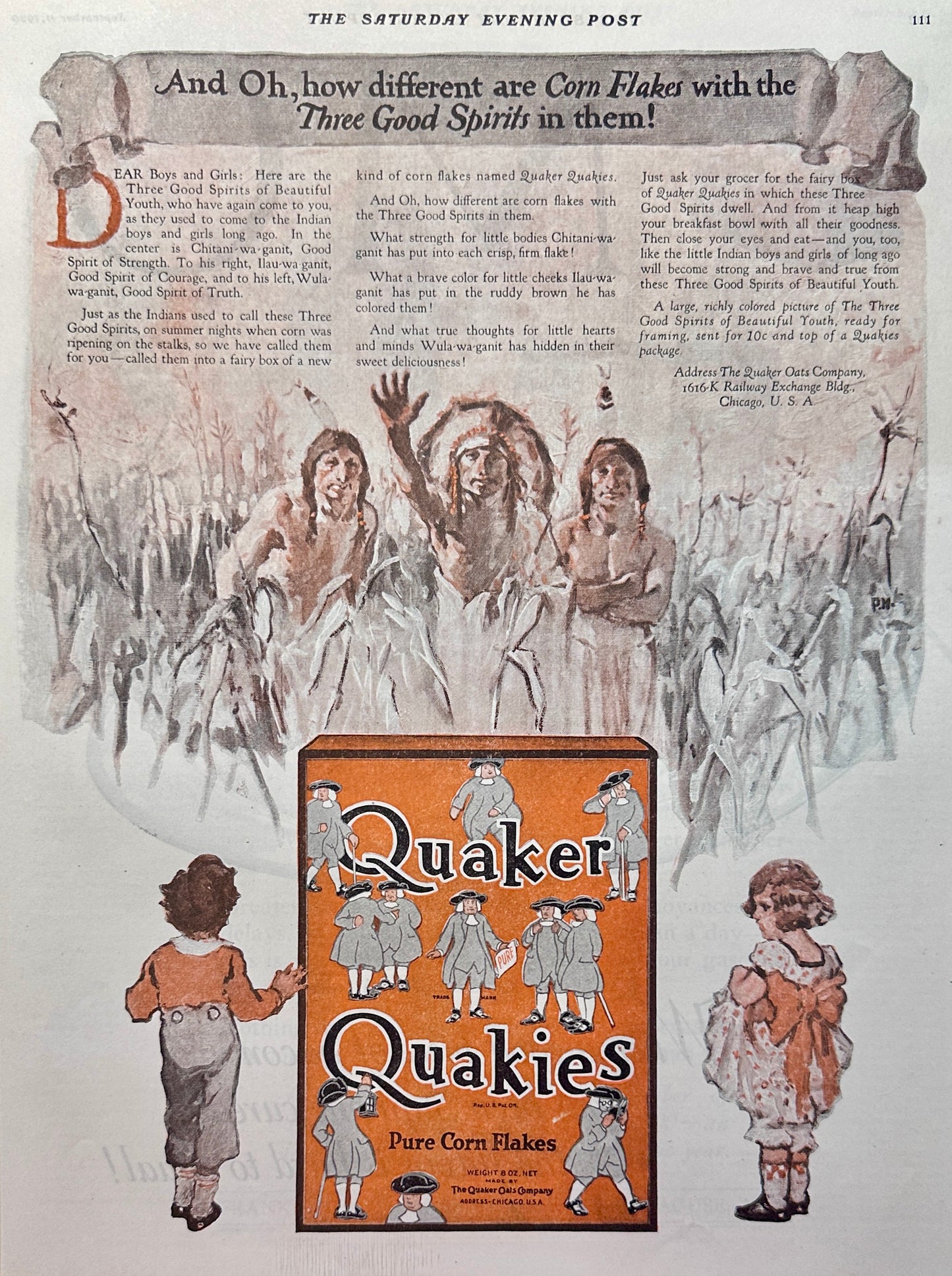 1920 Quaker - Quakies - Pure Corn Flakes - Ad #2031